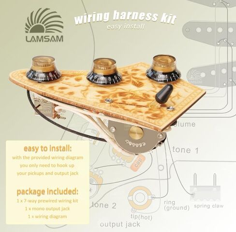 Prewired 𝗪𝗶𝗿𝗶𝗻𝗴 𝗛𝗮𝗿𝗻𝗲𝘀𝘀 for Electric Guitar with Triple Single Coil Pickups, Presoldered Wiring Kit Included Smooth 5-way Blade Switch Push-pull Tone 1 Volume Pots Orange Capacitor, White in Kuwait