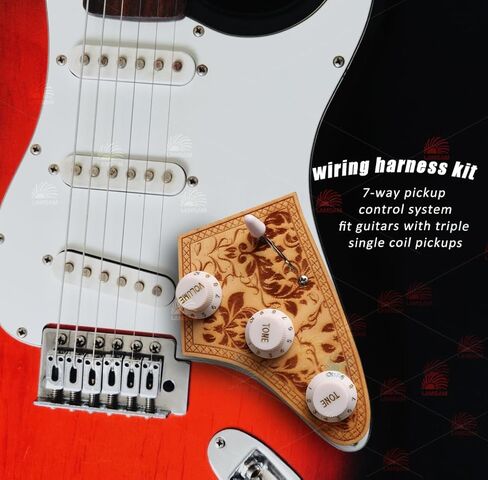 Prewired 𝗪𝗶𝗿𝗶𝗻𝗴 𝗛𝗮𝗿𝗻𝗲𝘀𝘀 for Electric Guitar with Triple Single Coil Pickups, Presoldered Wiring Kit Included Smooth 5-way Blade Switch Push-pull Tone 1 Volume Pots Orange Capacitor, White in Kuwait