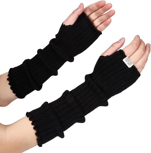 CREATCABIN Arm Warmers Long Sleeve Fingerless Gloves Knitted Soft Elbow Length Arm Warmers Comfortable Cloth Gothic Skateboard Punk Sleeves Thumb Hole for Women Men Black 15.4 x 3.4 Inch in Saudi Arabia