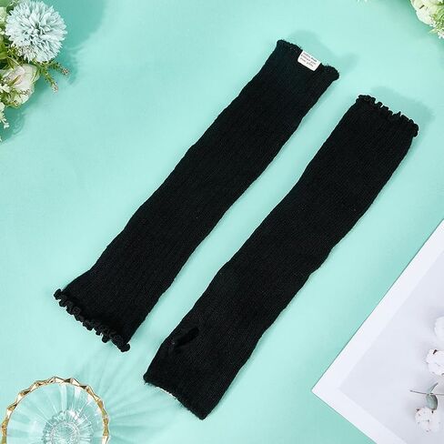 CREATCABIN Arm Warmers Long Sleeve Fingerless Gloves Knitted Soft Elbow Length Arm Warmers Comfortable Cloth Gothic Skateboard Punk Sleeves Thumb Hole for Women Men Black 15.4 x 3.4 Inch in Saudi Arabia