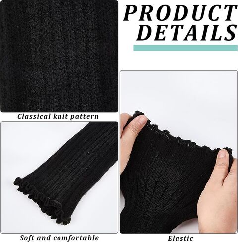 CREATCABIN Arm Warmers Long Sleeve Fingerless Gloves Knitted Soft Elbow Length Arm Warmers Comfortable Cloth Gothic Skateboard Punk Sleeves Thumb Hole for Women Men Black 15.4 x 3.4 Inch in Saudi Arabia