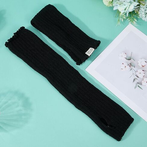 CREATCABIN Arm Warmers Long Sleeve Fingerless Gloves Knitted Soft Elbow Length Arm Warmers Comfortable Cloth Gothic Skateboard Punk Sleeves Thumb Hole for Women Men Black 15.4 x 3.4 Inch in Saudi Arabia