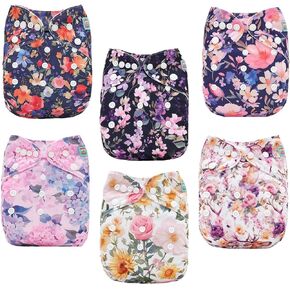 ALVABABY Baby Cloth Diaper 6 Pack with 12 Inserts One Size Cloth Diaper Covers Adjustable Washable Reusable for Baby Girls and Boys in Kuwait
