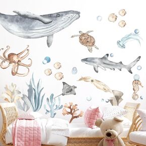 Underwater World Marine Marine Babies Gall Scal-Whale Shark ، Turtle ، Squid ، و Hoyfish ، Artable Peel-and-لا تقلصها من أجل الحضانة وديكور غرفة الأطفال (كبير جدًا) in Kuwait