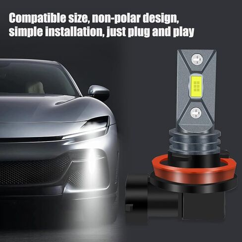 Hocolo 2x F2 H11 H8 H9 6000K Car LED LED أضواء الضباب استبدال مصابيح الهالوجين ، 3570 CSP-Chips 80W 8000LM ، إكسسوارات مصباح مركبة ماء ساطعة IP68 (أبيض ، H11/H8/H9) in Kuwait