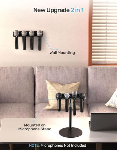 [2024 Upgrade ] Multi Microphone Holder for Mic Stand Storage Organizer for Handheld Dynamic Wired and Wireless Mics Wall Mounter or Rubber Padding to 5/8"-27 or 3/8"-16 Threaded in Kuwait