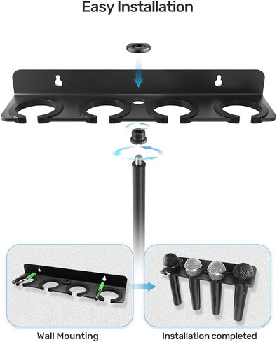 [2024 Upgrade ] Multi Microphone Holder for Mic Stand Storage Organizer for Handheld Dynamic Wired and Wireless Mics Wall Mounter or Rubber Padding to 5/8"-27 or 3/8"-16 Threaded in Kuwait