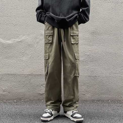 Men's Slim-Straight Cargo Pants Cotton Multi-Pockets Tactical Outdoor Work Pants in Saudi Arabia