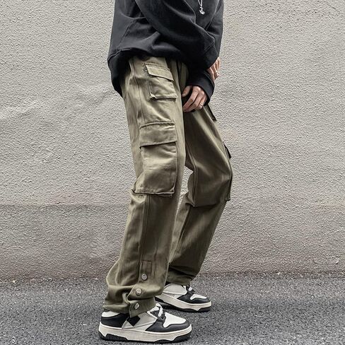 Men's Slim-Straight Cargo Pants Cotton Multi-Pockets Tactical Outdoor Work Pants in Saudi Arabia