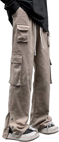 Men's Slim-Straight Cargo Pants Cotton Multi-Pockets Tactical Outdoor Work Pants in Saudi Arabia