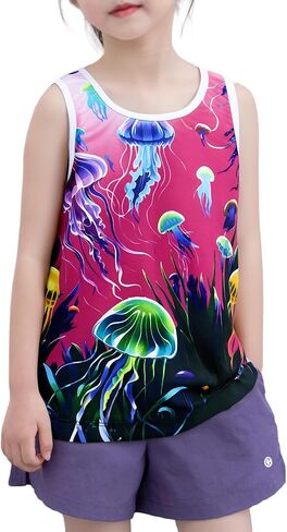 الفتيات Racerback Tank أعلى بلا أكمام قميص رياضة جاف سريع النشط قناديل البحر ألعاب الصيف خفيفة الوزن 2-8T in Saudi Arabia