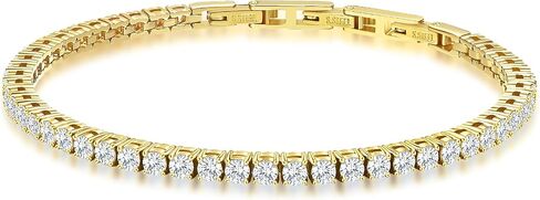Tennis Bracelet for Women Men, 14K Gold Plated Round 3mm/4mm/5mm AAAA+ Cubic Zirconia CZ Dainty Classic Adjustable Stainless Steel Bracelets Festival Wedding Jewelry Gift in Saudi Arabia