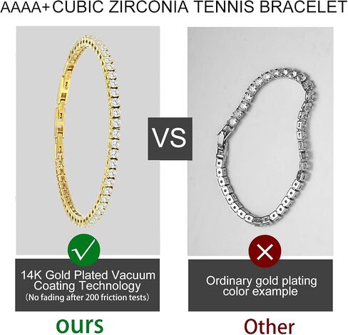 Tennis Bracelet for Women Men, 14K Gold Plated Round 3mm/4mm/5mm AAAA+ Cubic Zirconia CZ Dainty Classic Adjustable Stainless Steel Bracelets Festival Wedding Jewelry Gift in Saudi Arabia