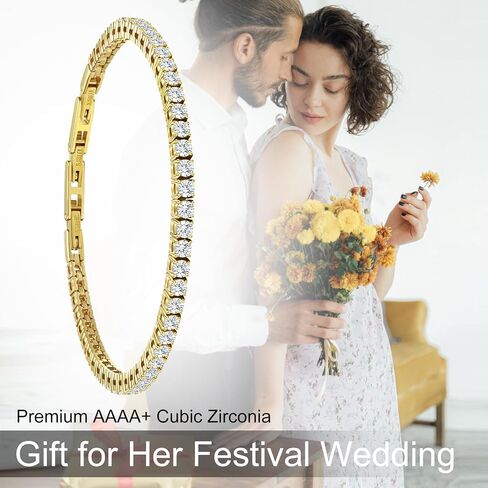 Tennis Bracelet for Women Men, 14K Gold Plated Round 3mm/4mm/5mm AAAA+ Cubic Zirconia CZ Dainty Classic Adjustable Stainless Steel Bracelets Festival Wedding Jewelry Gift in Saudi Arabia