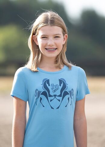 Kerrits Kids All We Need is Horses Tee – Fun, Cute Equestrian Graphic T-Shirt for Young Riders, Great for Summer Riding Camp in Saudi Arabia