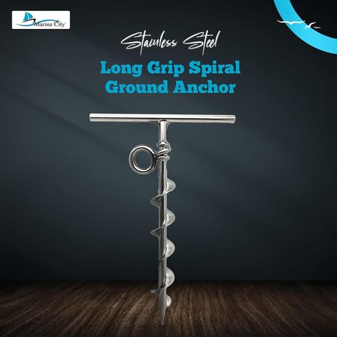 MARINE CITY 304 Grade Stainless Steel Long Grip Spiral Ground Anchor with an O-Ring for Boat Mooring on Beach – Camping Tent – Screw Dog Tie-Out Stake Backyard (Pack of 1) in Saudi Arabia