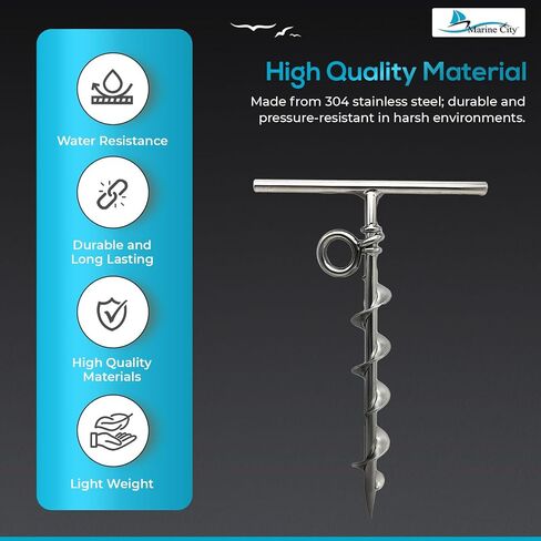 MARINE CITY 304 Grade Stainless Steel Long Grip Spiral Ground Anchor with an O-Ring for Boat Mooring on Beach – Camping Tent – Screw Dog Tie-Out Stake Backyard (Pack of 1) in Saudi Arabia