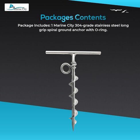 MARINE CITY 304 Grade Stainless Steel Long Grip Spiral Ground Anchor with an O-Ring for Boat Mooring on Beach – Camping Tent – Screw Dog Tie-Out Stake Backyard (Pack of 1) in Saudi Arabia