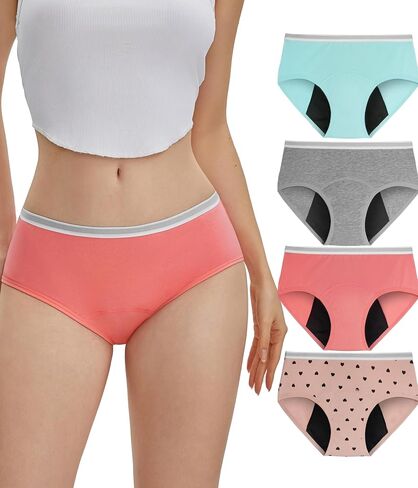 Teen Girls Period Underwear, Menstrual Leak-Proof Heavy Flow Absorbency Washable Protective Cotton Panties 4 Pack in Saudi Arabia