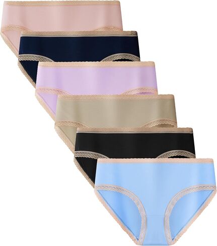 Sladatona Teen Girls Viscose from Bamboo Underwear Girls Lace Trim Tagless Soft Briefs(Pack of 6) in Kuwait