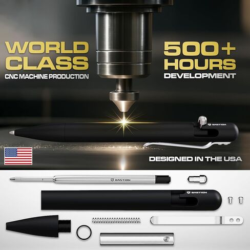 BASTION® Luxury Bolt Action Pen, Durable Professional Ballpoint Pen with Fine Tip, EDC Pen Ink Refillable Pen - 100% Stainless Steel in Kuwait