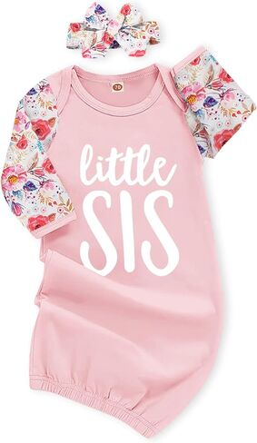 AMAWMW Newborn Baby Girl Little Sister Sleeper Gown Stripe Long Sleeve Nightgown Pajamas Gifts Stuff Essential Outfit in Kuwait