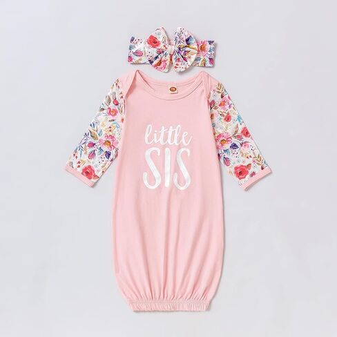 AMAWMW Newborn Baby Girl Little Sister Sleeper Gown Stripe Long Sleeve Nightgown Pajamas Gifts Stuff Essential Outfit in Kuwait