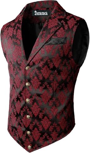 Gothic Rock Victorian Steampunk Edwardian Western Brocade Gothic Red/Black Mens Suit Vest Waistcoat in Saudi Arabia