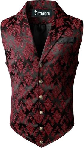 Gothic Rock Victorian Steampunk Edwardian Western Brocade Gothic Red/Black Mens Suit Vest Waistcoat in Saudi Arabia
