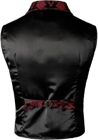 Gothic Rock Victorian Steampunk Edwardian Western Brocade Gothic Red/Black Mens Suit Vest Waistcoat in Saudi Arabia