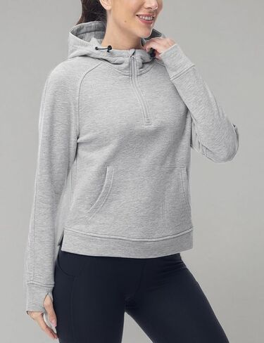 BGOWATU المرأة هوديس 1/2 البريدي البلوز الصوف مبطن بلوزات طوق سترة المحاصيل مع جيوب فتحة الإبهام in Kuwait