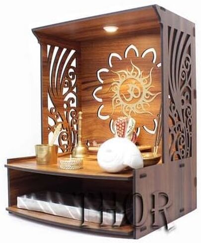 Wooden Temple/ Home Temple/Puja Mandir/Wall Hanging and Table Top Home Mandir Temple /Home Decor 11.5"D x 11.5"W x15.5"H Beautiful Wooden Temple with Storage Box Hindu Temple for Home | Wooden Indian Pooja Mandir with Storage Racks | Symbolic God House |  in Saudi Arabia