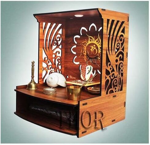 Wooden Temple/ Home Temple/Puja Mandir/Wall Hanging and Table Top Home Mandir Temple /Home Decor 11.5"D x 11.5"W x15.5"H Beautiful Wooden Temple with Storage Box Hindu Temple for Home | Wooden Indian Pooja Mandir with Storage Racks | Symbolic God House |  in Saudi Arabia