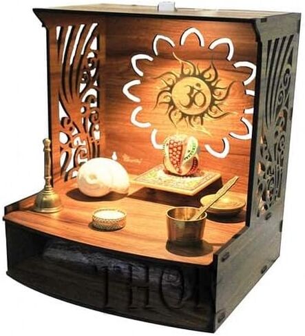 Wooden Temple/ Home Temple/Puja Mandir/Wall Hanging and Table Top Home Mandir Temple /Home Decor 11.5"D x 11.5"W x15.5"H Beautiful Wooden Temple with Storage Box Hindu Temple for Home | Wooden Indian Pooja Mandir with Storage Racks | Symbolic God House |  in Saudi Arabia
