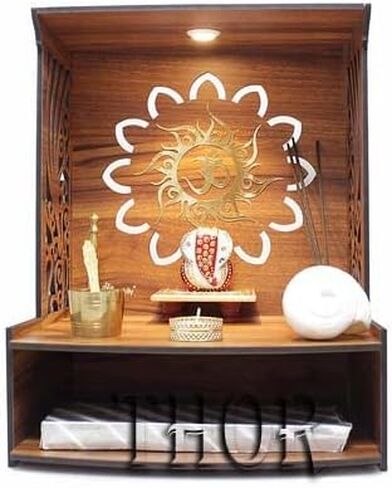 Wooden Temple/ Home Temple/Puja Mandir/Wall Hanging and Table Top Home Mandir Temple /Home Decor 11.5"D x 11.5"W x15.5"H Beautiful Wooden Temple with Storage Box Hindu Temple for Home | Wooden Indian Pooja Mandir with Storage Racks | Symbolic God House |  in Saudi Arabia