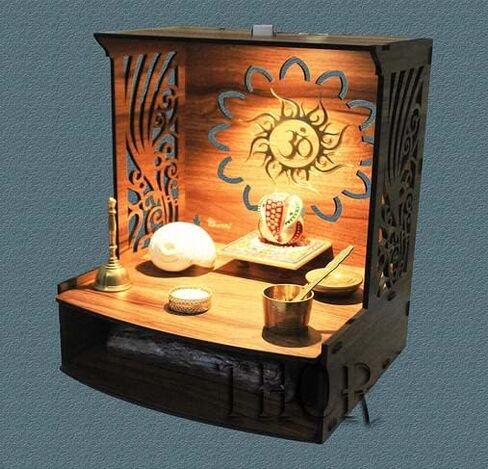 Wooden Temple/ Home Temple/Puja Mandir/Wall Hanging and Table Top Home Mandir Temple /Home Decor 11.5"D x 11.5"W x15.5"H Beautiful Wooden Temple with Storage Box Hindu Temple for Home | Wooden Indian Pooja Mandir with Storage Racks | Symbolic God House |  in Saudi Arabia