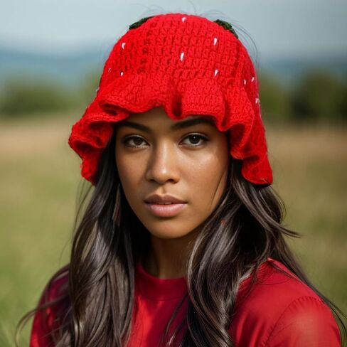 قبعة صياد الفراولة المصنوعة يدويًا - Openwork Openwork Crocheted لمهرجان الموسيقى ، أنيقة in Saudi Arabia