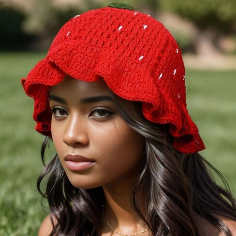 قبعة صياد الفراولة المصنوعة يدويًا - Openwork Openwork Crocheted لمهرجان الموسيقى ، أنيقة in Saudi Arabia