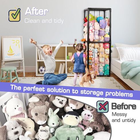 Trycooling تخزين الحيوانات المحشوة حديقة الحيوانات المحشوة مساحة حفظ الحيوانات المحشوة العمودية تخزين PVC مع شريط مطاطي وشبكة لغرفة اللعب وغرفة النوم والحضانة (أبيض 1) in Kuwait