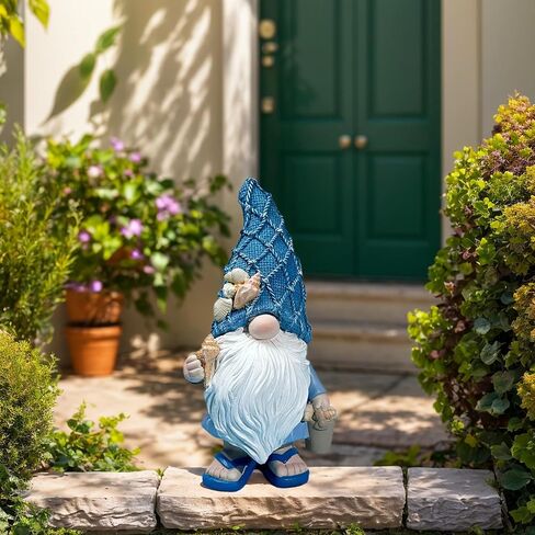 Garden Sea Gnome Statue Decoration Indoor Resin Beach Gnome Sculpture for Home Office Desktop Bathroom, Summer Pool Decoration Gifts (Carrying Bucket of Shells) in Kuwait