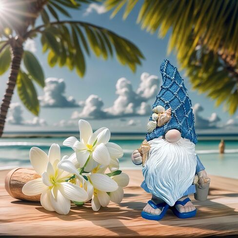Garden Sea Gnome Statue Decoration Indoor Resin Beach Gnome Sculpture for Home Office Desktop Bathroom, Summer Pool Decoration Gifts (Carrying Bucket of Shells) in Kuwait