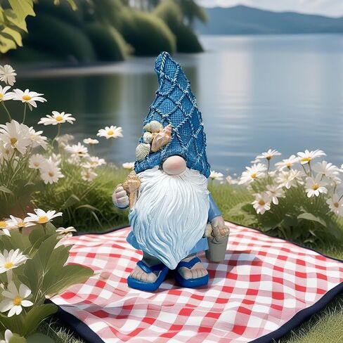 Garden Sea Gnome Statue Decoration Indoor Resin Beach Gnome Sculpture for Home Office Desktop Bathroom, Summer Pool Decoration Gifts (Carrying Bucket of Shells) in Kuwait