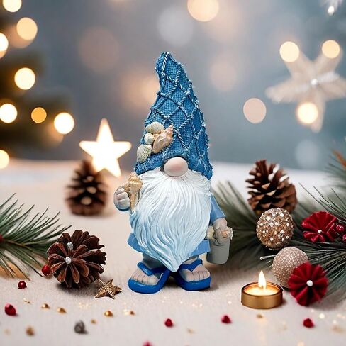 Garden Sea Gnome Statue Decoration Indoor Resin Beach Gnome Sculpture for Home Office Desktop Bathroom, Summer Pool Decoration Gifts (Carrying Bucket of Shells) in Kuwait