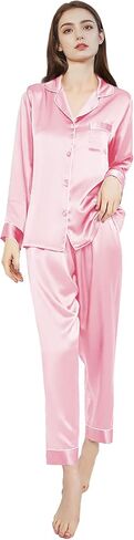 Siik 100 ٪ Mulberry Silk Pajama مجموعات للنساء - مجموعات الملابس الداخلية ذات اللون الوردي 2 ، مجموعات Lounge Sleepwear PJS in Saudi Arabia