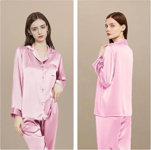 Siik 100 ٪ Mulberry Silk Pajama مجموعات للنساء - مجموعات الملابس الداخلية ذات اللون الوردي 2 ، مجموعات Lounge Sleepwear PJS in Saudi Arabia