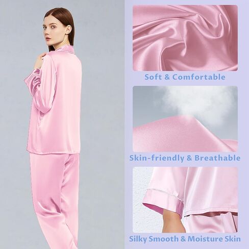 Siik 100 ٪ Mulberry Silk Pajama مجموعات للنساء - مجموعات الملابس الداخلية ذات اللون الوردي 2 ، مجموعات Lounge Sleepwear PJS in Saudi Arabia