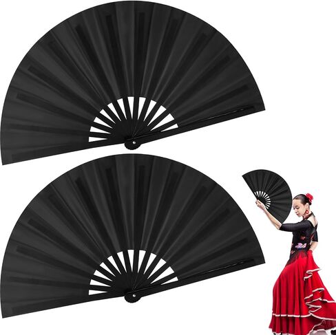 2 حزمة Black Clack Fans for Line Dancing - عشاق اليد الكبيرة للنساء قابلة للطي ، والأحذية على الأرض المعجبين بالملوثات العضوية الثابتة ، وطيأ مروحة رقص صينية محمولة للحفلات ، والمهرجان ، والأداء in Saudi Arabia