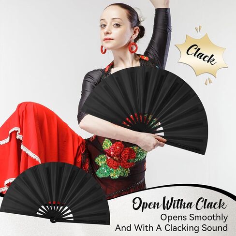 2 حزمة Black Clack Fans for Line Dancing - عشاق اليد الكبيرة للنساء قابلة للطي ، والأحذية على الأرض المعجبين بالملوثات العضوية الثابتة ، وطيأ مروحة رقص صينية محمولة للحفلات ، والمهرجان ، والأداء in Saudi Arabia