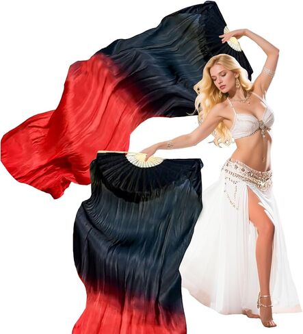 Professional Belly Dance Fans Veils Pair (Left+Right),180x90cm Faux Silk Fan Veils for Oriental Dance Performances Stage Shows in Saudi Arabia