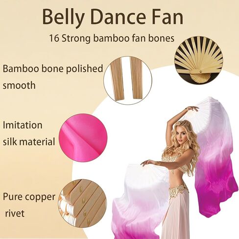 Professional Belly Dance Fans Veils Pair (Left+Right),180x90cm Faux Silk Fan Veils for Oriental Dance Performances Stage Shows in Saudi Arabia